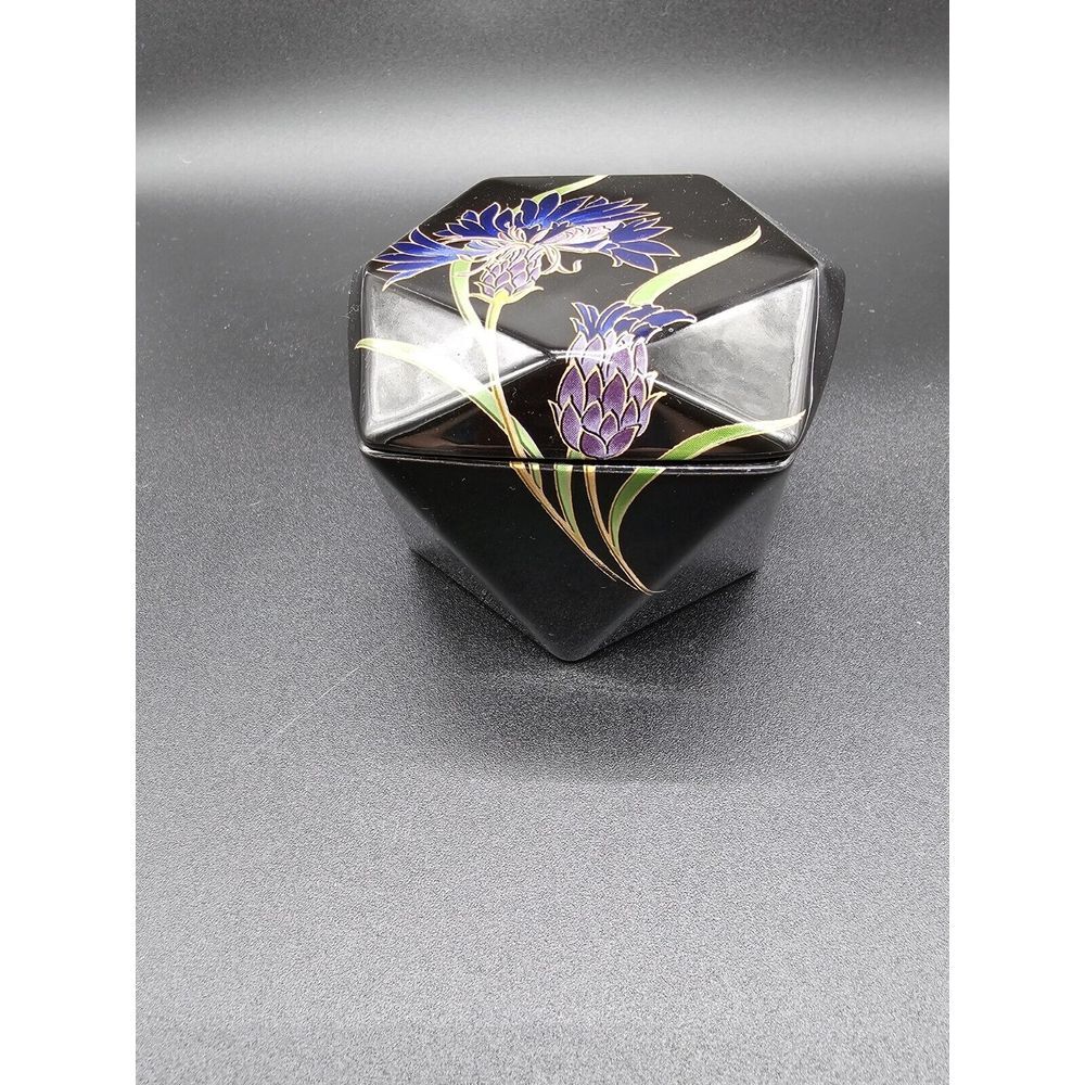 Vintage‎ Otagiri Floral Trinket Box Purple Black 5 Sided